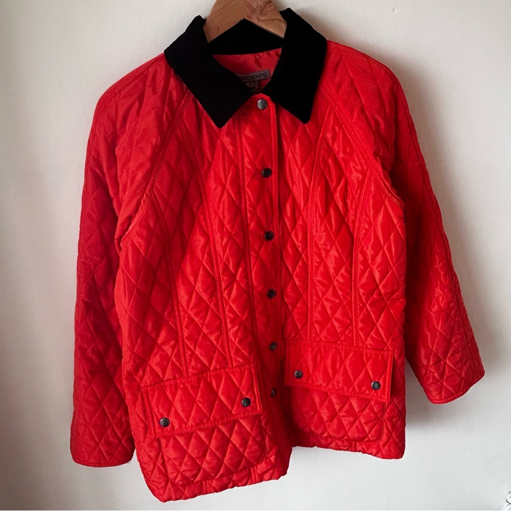 Sharon Young Quilted Classic Preppy Heritage Barn Chore Coat Orange Red Vintage - Picture 9 of 15